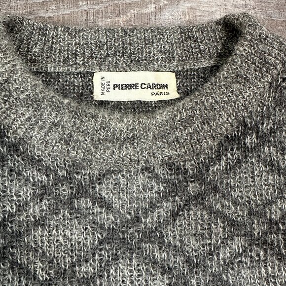 Vintage Pierre Cardin 100% Alpaca Wool Sweater Black Grey Made In Peru Men Sz L - Picture 3 of 13